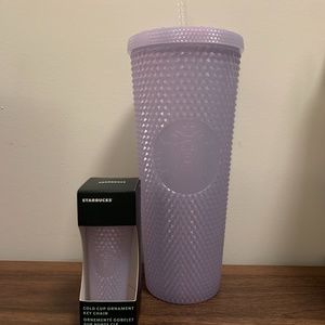 Starbucks Holiday 2021 Icy White Lilac Bling Studded Cold Cup & Keychain set